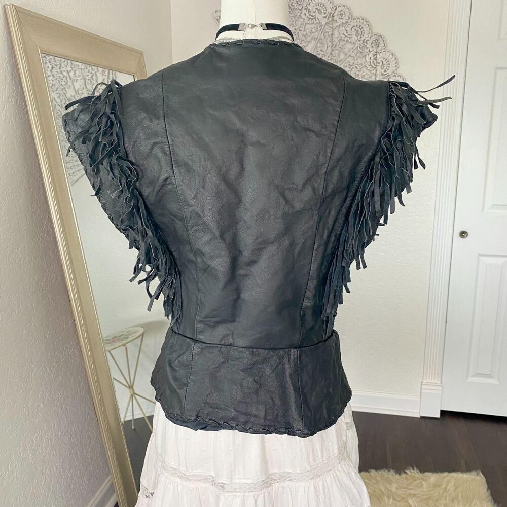 Vintage Harley Davidson 80s Black Quality Leather Fringe Biker Vest Size M - Picture 5 of 7